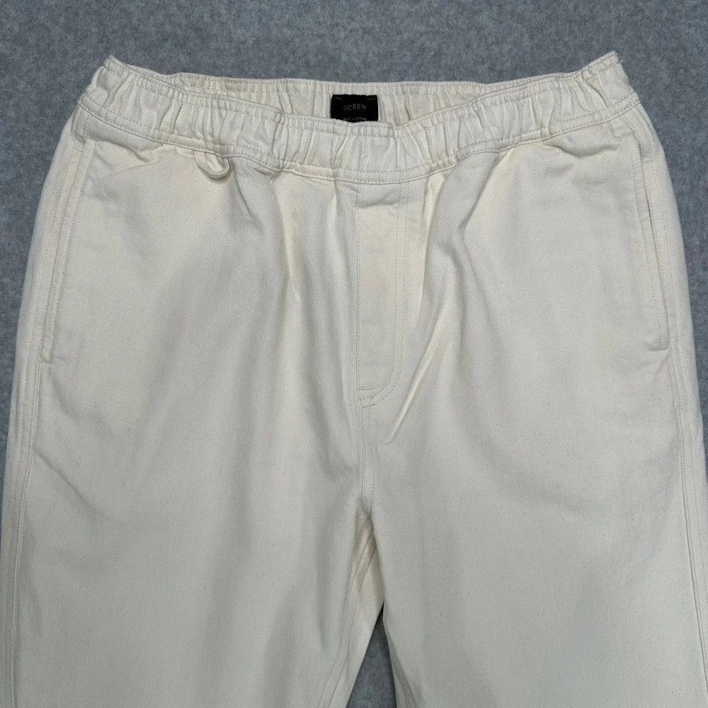 J.Crew Mens Raw Cotton Dock Pants Off-White Elastic Waist BE617 Size M NEW